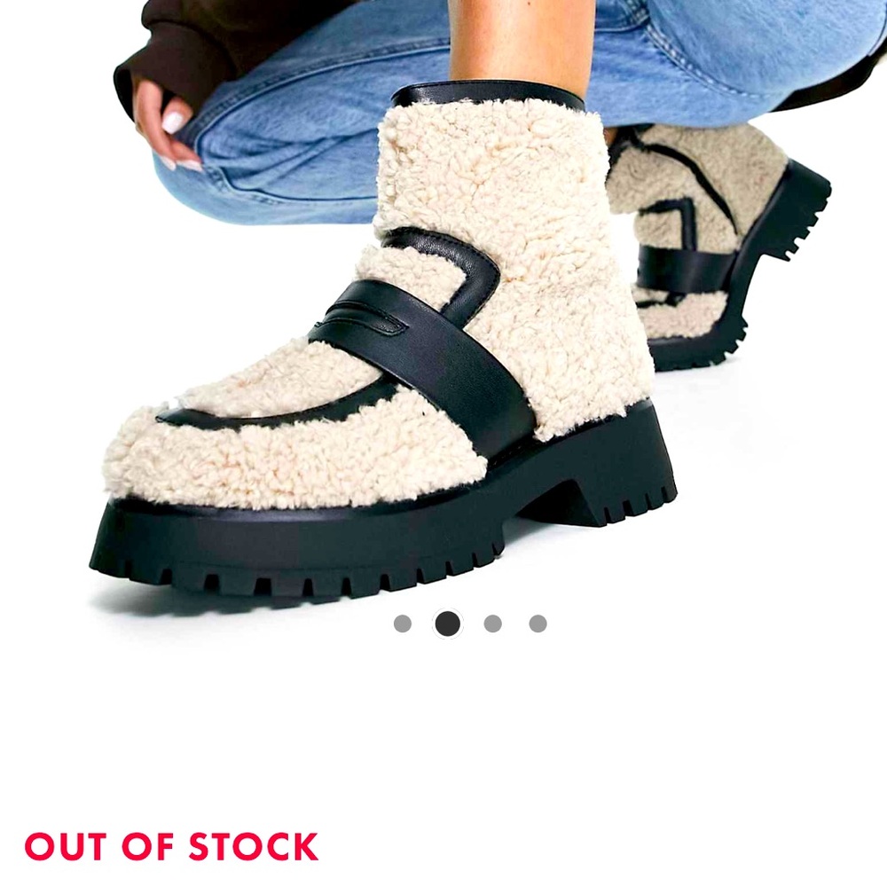 SOLD OUT - ASOS Design Ashton chunky loafer boot in beige borg US size 8